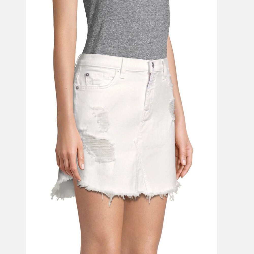 7 For All Mankind High Rise Distressed Cutoff Denim Mini Skirt
